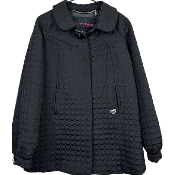 Betsey Johnson Black Heart quilted  nylon jacket coat size x small - Picture 1 of 8